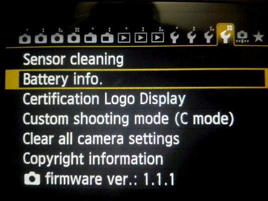 ثبت اطلاعات باطری دردوربینهای کانن