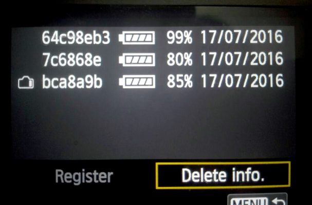 ثبت اطلاعات باطری دردوربینهای کانن8